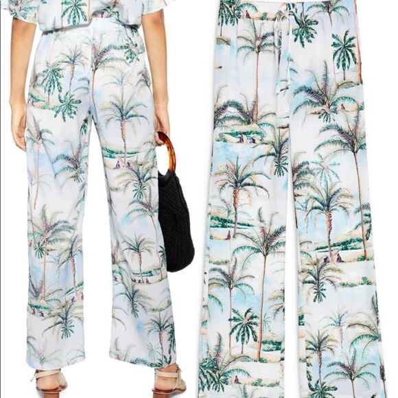 Topshop Hawaiian Print Wide Leg Trousers Size 12 - Picture 1 of 11